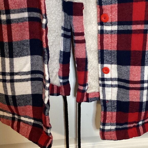 UK2LA Women's Fleece Shirt Jacket Red Plaid Size M Hooded Soft Warm Button Front - Picture 5 of 11
